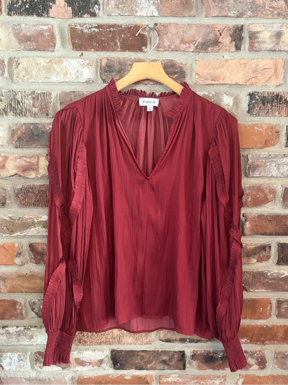 Evereve Red Satin Long Sleeve Blouse Top, XL